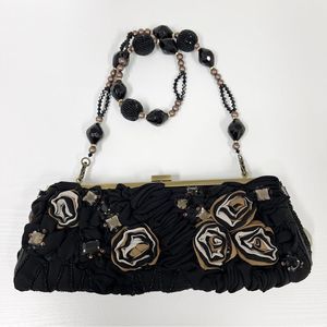Mary Frances Silk Flower Long Evening Handbag Rhinestone